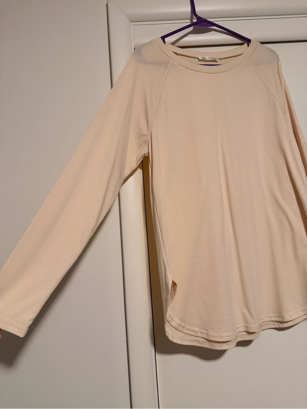 Long Sleeve Crew Neck tunic Top in Light Cream